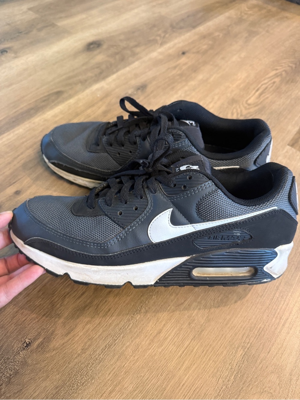 Nike Men's Black and Gray Air Max Sneakers with White Swoosh